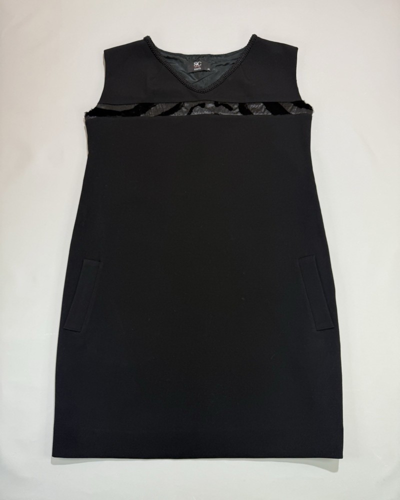 Scripta Womens Black Sleeveless Shift Dress V-Neck Textured Panel Pocket Size XL