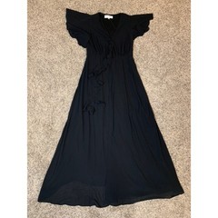 BRASS & ROE by cts Black Flutter Sleeve Wrap Maxi Dress Size S