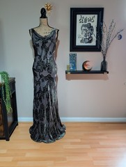 90s Y2K Maria Grachvogel Long Silk Blend Bias Cut Beaded Dress UK 10/12 (US 8)