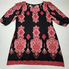 Inc. Black Floral Polyester Round Neck 3/4 Sleeve Sheath Thigh Length Dress Sz L