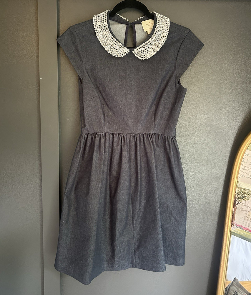 kate spade new york Blue Rhinestone Collar Fit & Flare Short Sleeve Dress 6