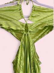 SheIn Women’s M Green Solid Pleated Halter Tie Backless Sleeveless Maxi Dress