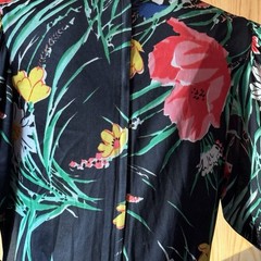Vintage 60s 70s Hippie Floral Maxi Dress Lace Trim S M Black Polyester