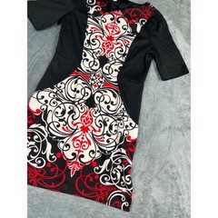 London Times Size 14 Sheath Dress Black Red White Abstract Floral Damask Print