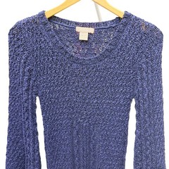 Navy Blue Crochet Mini Dress Small Open Knit Cover Up Coastal Beachy Bell Sleeve