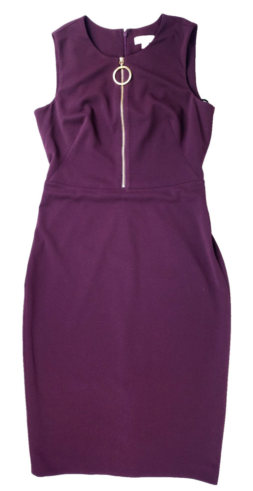 Calvin Klein Logo Ring Front Half Zipper Sheath Dress – Aubergine, Size 6