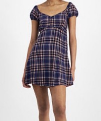 Self Esteem Juniors Large Textured Smocked‑Back Empire‑Waist Dress Blue Plaid