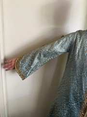 Vintage Handmade Blue Gold Brocade Caftan Metallic Trim Ceremonial Robe Artisan