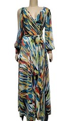 Spyzone Exchange Retro Style Sz S Chiffon Long Slit sleeve Multicolor Dress #CC