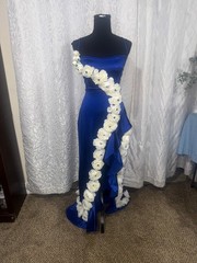 Crystal Doll Royal Blue Corset Prom Dress Size 11 Custom Floral Formal prom Gown
