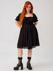 Torrid Nightfall Puff Sleeve Corset Mini Dress Deep Black Size 12 NWT