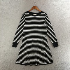 LOFT Striped Sweater Dress Womens Large Black White Long Sleeve Pullover Casual