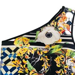 CLOVER CANYON Multicolor Floral Geometric One Shoulder Sheath Mini Dress Sz XS