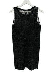 Line & Dot Sweater Dress Cover Up Black Shimmer Crochet Sleeveless Eyelet Size L