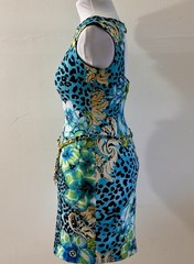 Ladies Cache Sleeveless Open Back Tropical Animal Print Bodycon Dress size M