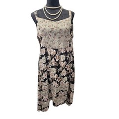 Y2K Mudd Boho Mini Dress Black Brown Floral Layered Peasant Whimsigoth XL 2000s