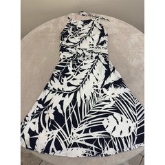 Anne Taylor Dress Womens Size 2 Navy Blue & White Tropical Halter Fit & Flare