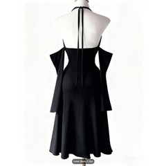Dark Gothic Style Halter Neck Dress High Slit Cutout Gothic Evening Gown (L)