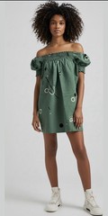 Capulet Green Off-Shoulder Smocked Dress