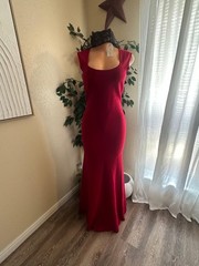 Women&rsquo;s Red Solid Mermaid Sleeveless Scoop Neck Maxi Dress Long Size M