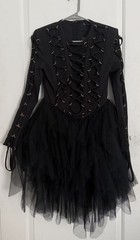 Blithe LA Lace Up Dress Goth Black Tiered Tulle Steampunk Size Medium