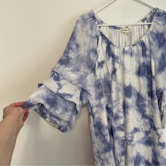 INDIGO ROSE Plus Size White Blue Tie Dye Watercolor 3/4 Puff Sleeve Dress sz 2X