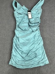 BCBGMaxAzria Womens Blue Surf Bow Ruched Cocktail Dress NWT 0