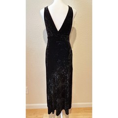 Vintage Parallel Maxi Dress Size S Black Stretch Velvet V-Neck Babydoll Goth