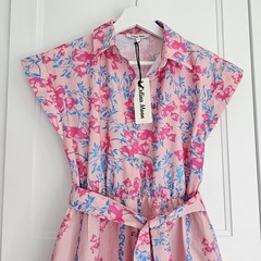 NWT Celina Moon Pink floral Short Sleeve Summer Cotton Belted Maxi Dress S $119