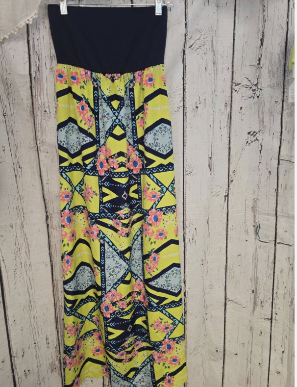 Love Fire Womens S Strapless Maxi Dress Geometric Floral Print Tube Stretch