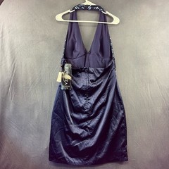 New Size 13/14 Roberta Sequin Halter Dress Satin Formal Prom Rhinestone Mini