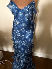 Blue and White Sleeveless Ruffled Floral Maxi Dress SIZE 1/2