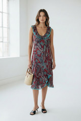 MAXAZRIA BCBG Dress 6 M Silk Paisley Print Ruffle Bias Fairy Y2K Whimsical Boho