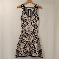 LOVE, FIRE Black/Cream Damask Knit Tank Fit & Flare Dress Size M