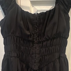 Mixed Threads Black Solid Square Neck Smocked￼Stretch Midi Dress Women’s L