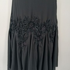 Cachet Y2K Black Handkerchief Hem Dress Crochet Details Womens 12 Goth Fairy