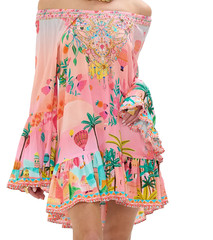 Camilla A Line Frill Dress Size S Sister Sunset Mini Pink Silk Ruffle Crystal