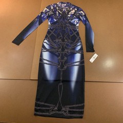Her Bottari Womens Small Printed Mesh Long Sleeve Lined Bodycon Maxi Dress NWT