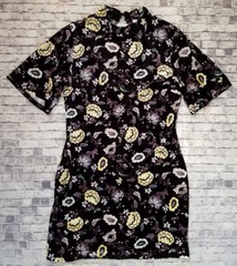 Current Project Velvet Floral Short Sleeve Slip BodyCon Open Back Size L -a4