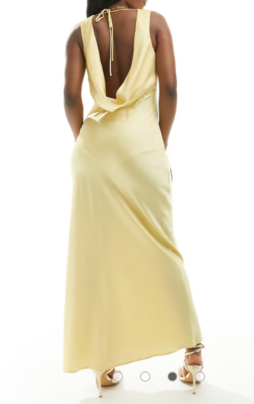 Abercrombie & Fitch Satin Plunge Cowl Back Maxi Dress Yellow Petite Large NEW