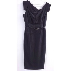 Black Halo Classic Jackie O Sheath Dress Black Size 10 Belted Knee Length