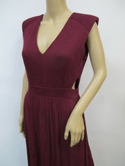 Women’s Sleeveless V Neck Cut Out Detail Maxi A-Lined Dress Size M~L Burgundy