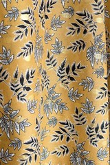 Gold Color Cotton Caftan Leaves Pattern Nighty Kaftan Dress Loungewear JP6006