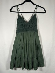 Forest Green Crochet Top Cross Strap Mini Sundress Cotton Tier Skirt Size S Boho