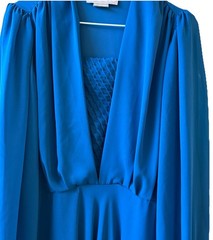 Vintage Nancy G Blue A-Line V-Neck Long Sleeve Chiffon Midi Dress Size 10