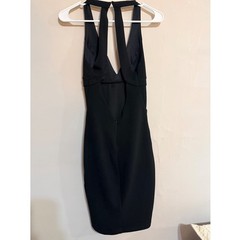 Sequin Hearts Black Halter Neck Ring Bodycon Mini Dress Size 1 Party Glam
