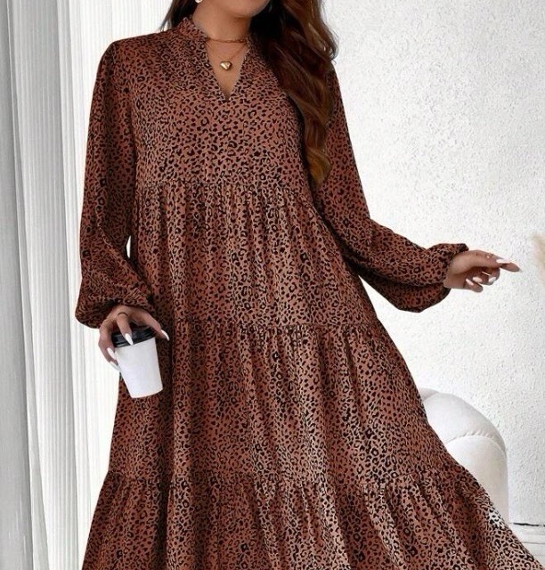 Ankle Length Boho Leopard Print Brown Black Dress SHEIN Women’s XL NWOT