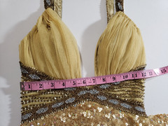 Vivace by Cassandra Stone Gold Sequin Long Dress size M Front Slit Sleeveless *