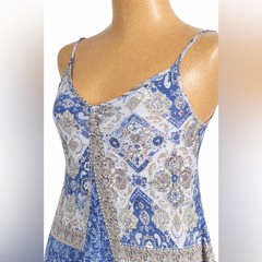 Organic Viscose Boho Patchwork Dress L/XL Flowy High Low Hem Adjustable Straps