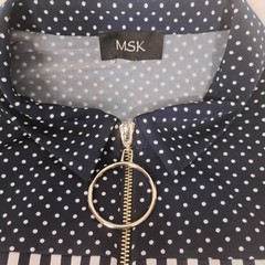MSK Womens L Polka Dot Striped O-Ring Quarter Zip Sleeveless Shift Dress Navy W